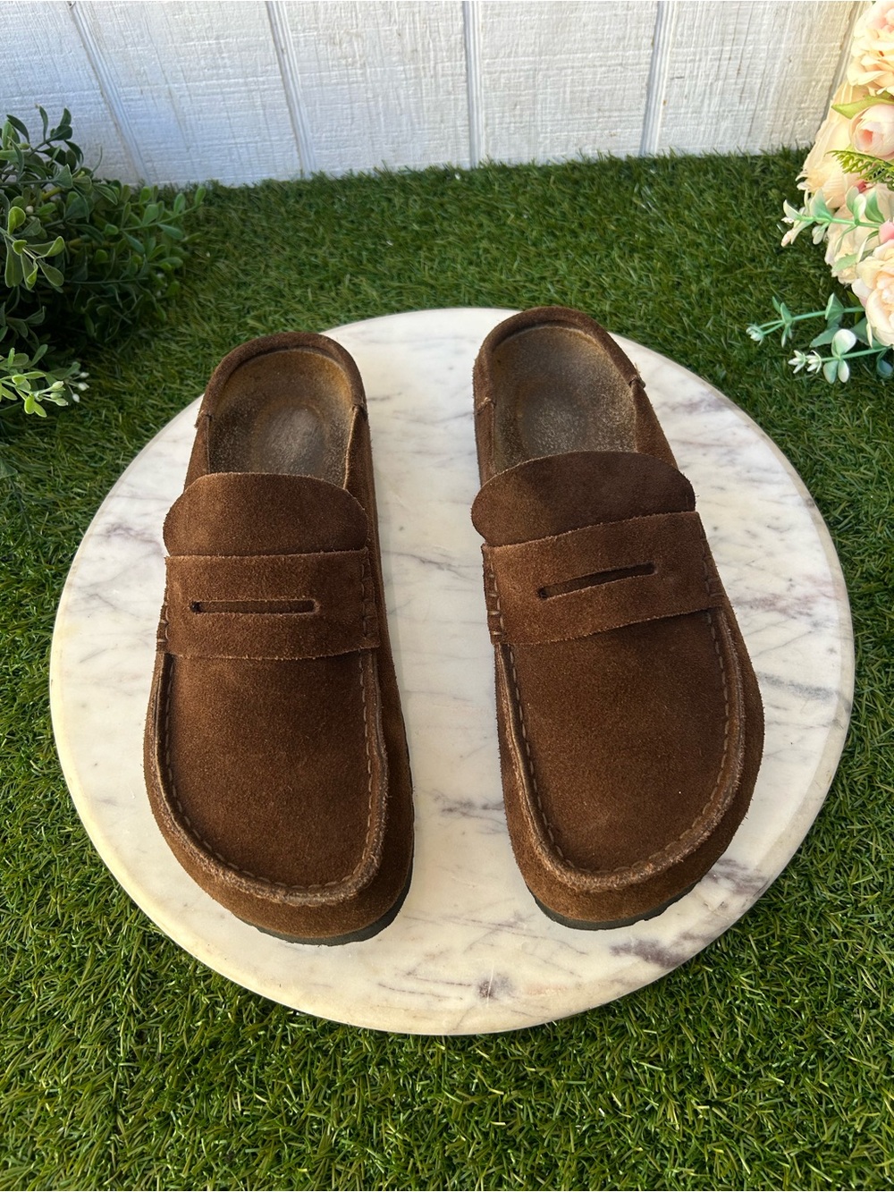 Birkenstock Brown Suede Penny Mule Clogs - Picture 9 of 16